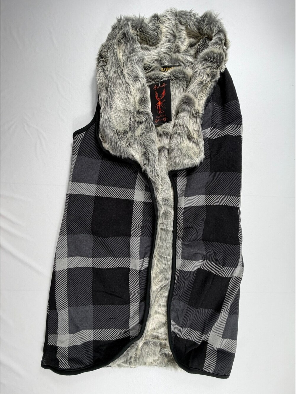 Reborn Faux Fur Lined Plaid Vest with Hood